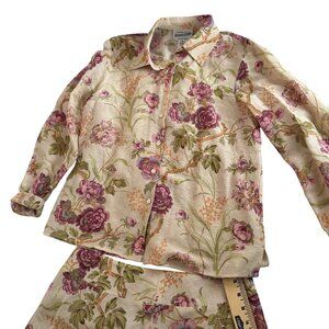 Pendleton Floral Button-Up Shirt - Cream with Pink Floral Print